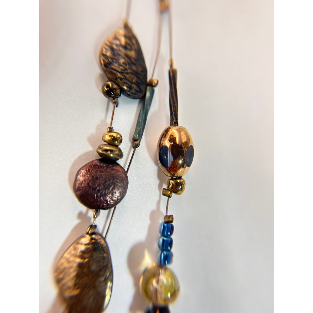 Chicos Necklace Women OS Blue Gold Good Abalone Mosaic Multi Strand Statement - Picture 4 of 7